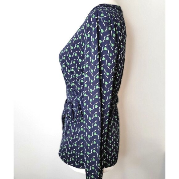 Ann Taylor Wrap Belted Top Navy/Green Women Size MP - Picture 3 of 8